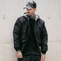 Brandit MA1 Jacke Sweat Hooded Schwarz/grau -Outdoorfan Geschaft ma1 jacke sweat hooded schwarz grau3 1