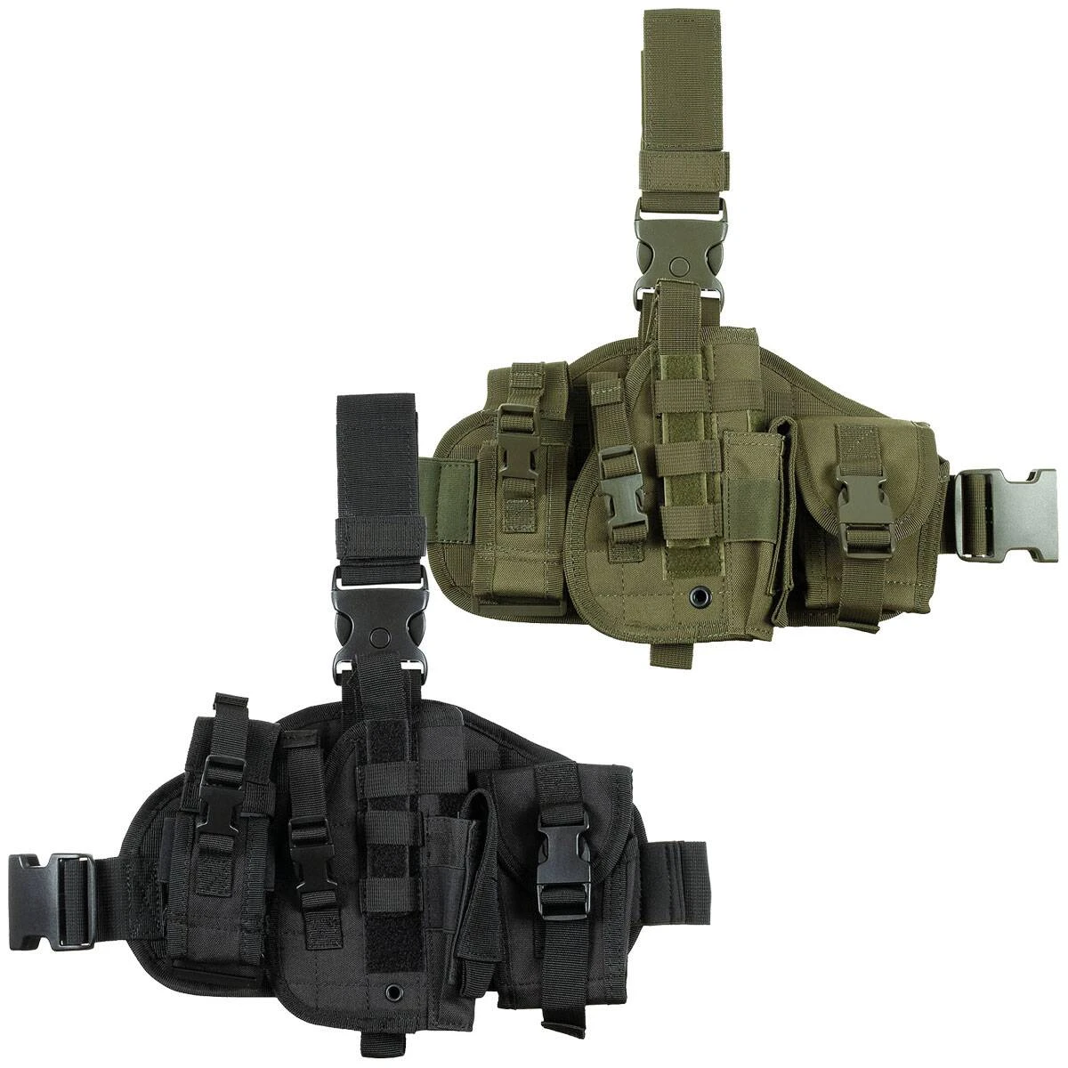 Pistolenbeinholster Molle Mit Taschen Versch. Farben 3 Pistolenbeinholster Molle Mit Taschen Versch. Farben