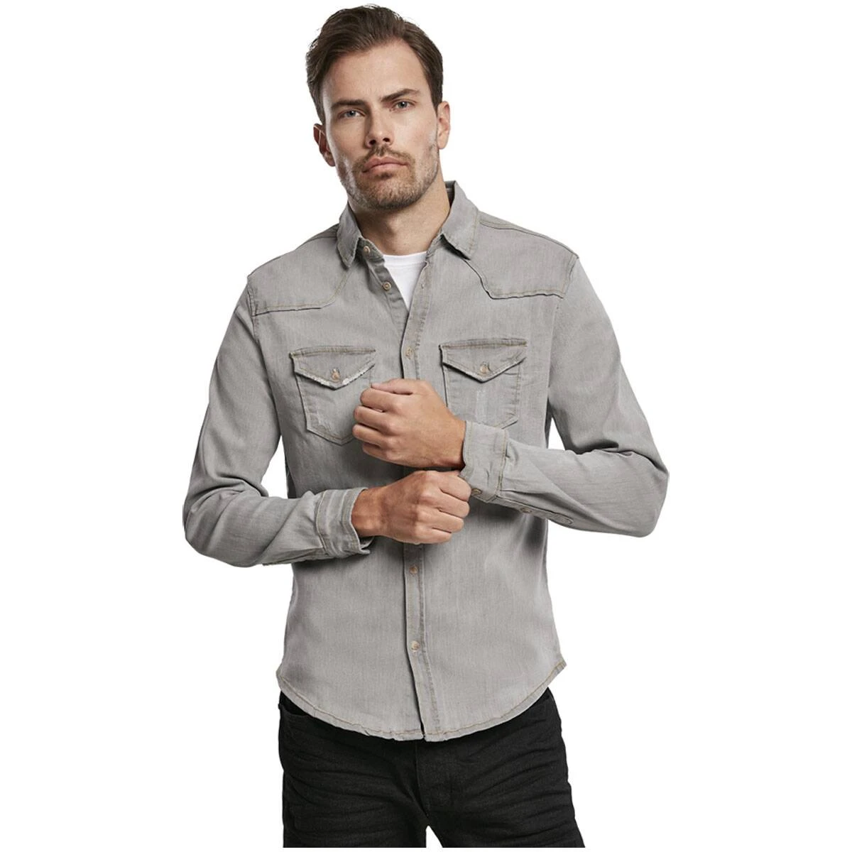 Brandit Riley Denim Hemd Grau 4 Brandit Riley Denim Hemd Grau – Bild 2